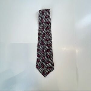Men's Burgundy Paisley Pattern Tie with Black & White Accents